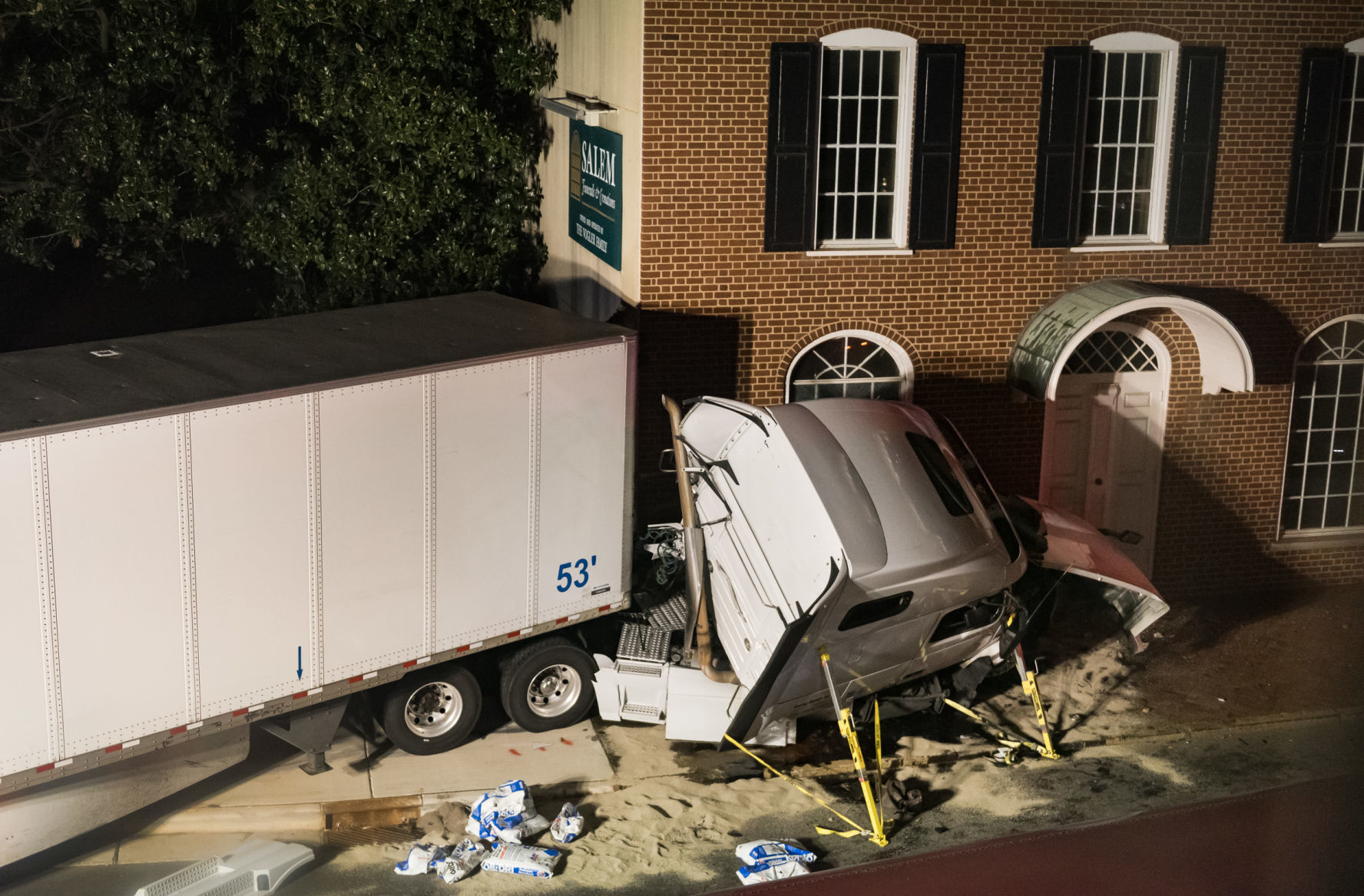 Tractor Trailer Crashes into Funeral Home